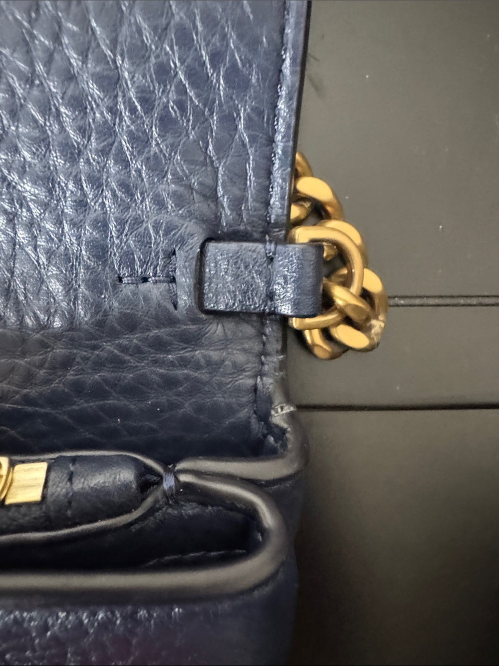 Tory Burch Navy Leather Crossbody with Gold Logo Chain - Picture 11 of 13